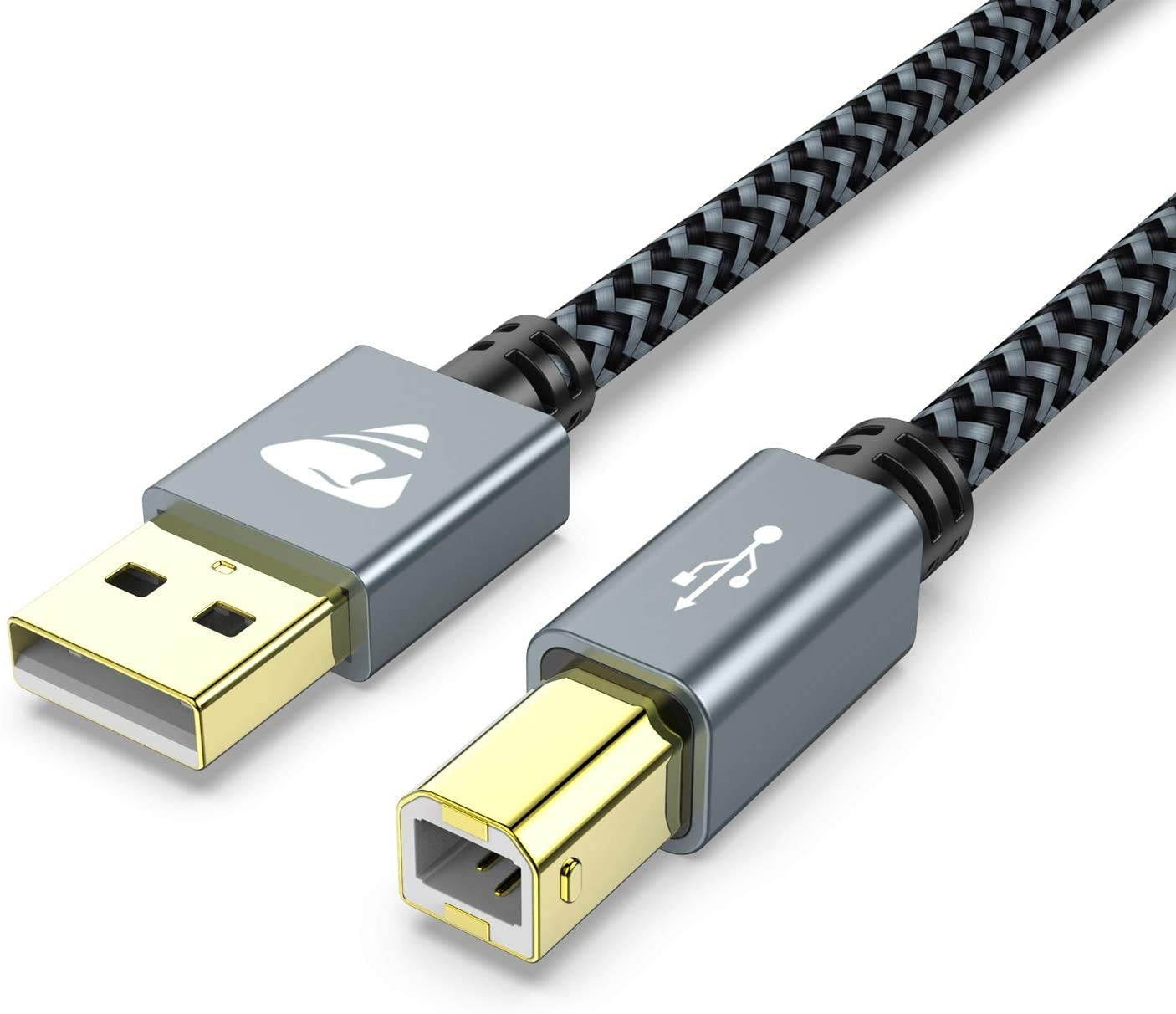 USB Printer Cable 6FT Printer Cord USB 2.0 A-Male to B-Male Nylon Braided High Speed Scanner Cable Compatible with HP Brother Dell Canon Lexmark Xerox SamsungetC