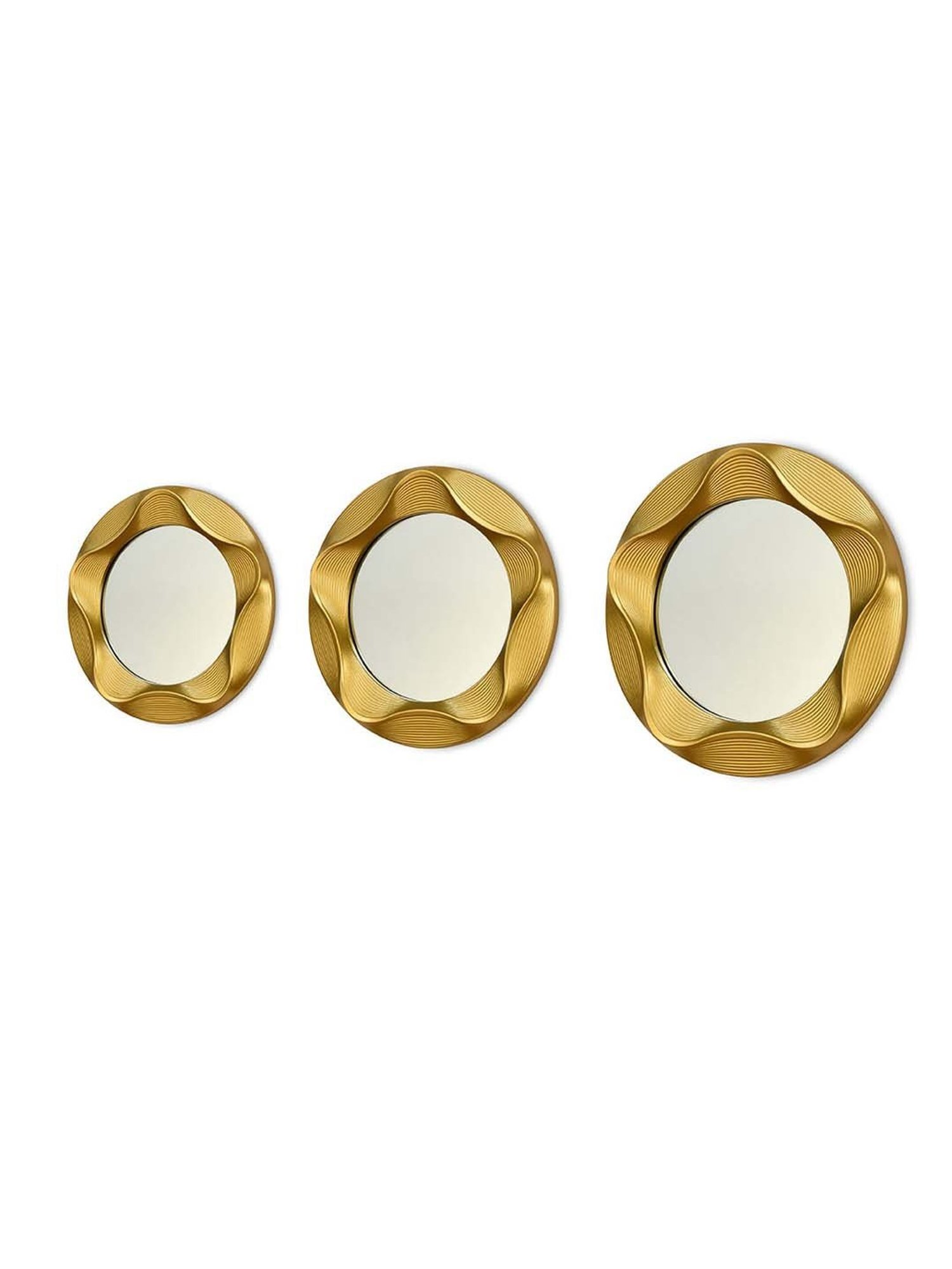 @home Gold Glass 3D Cirque Round Decorative Mirrors - Set of 3