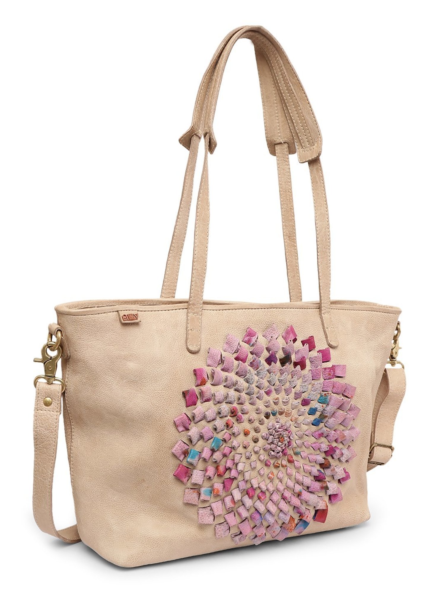 Art N Vintage Glory Beige Leather Textured Large Tote Handbag