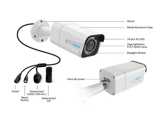 Reolink 5MP Super HD Wired Security IP Camera PoE Support 4X Optical Zoom, 100ft Night Vision, Local Storage, Playback, 24/7 Recording RLC-511