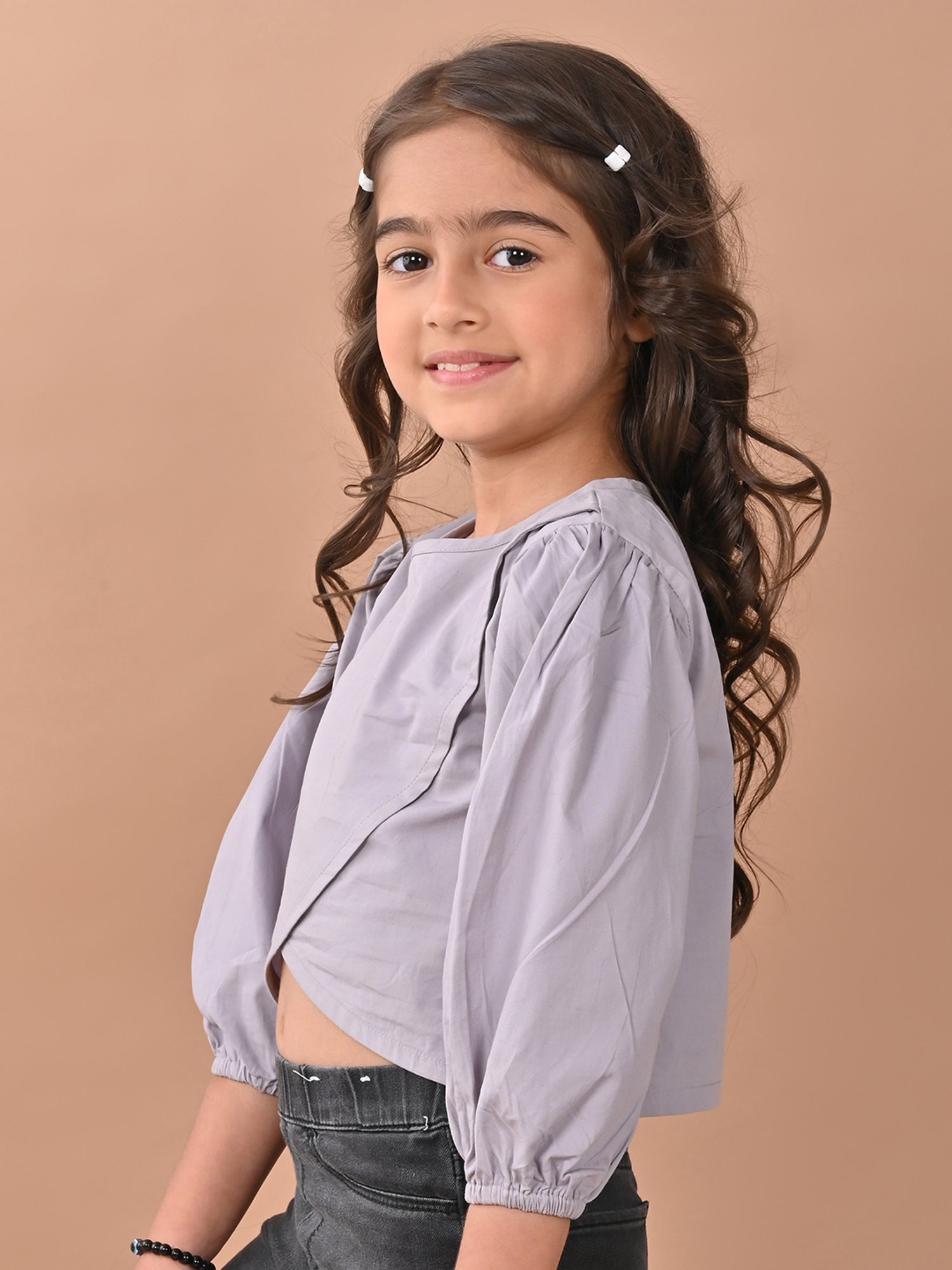 LilPicks Kids Teal Solid Crop Top