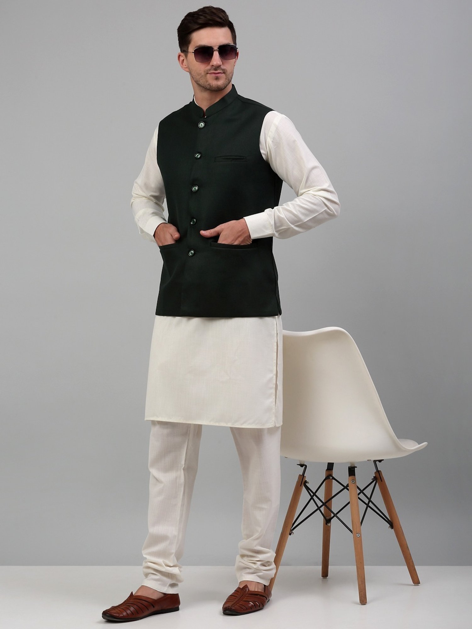 Jompers Olive Regular Fit Nehru Jacket