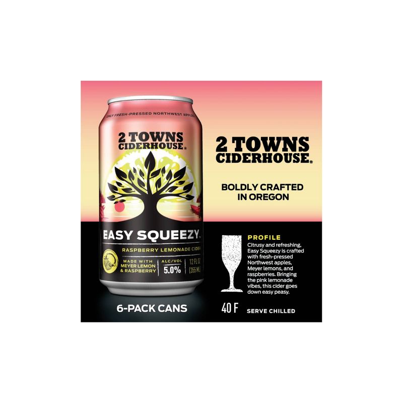 2 Towns Easy Squeezy Raspberry Lemonade Hard Cider - 6pk/12 fl oz Cans