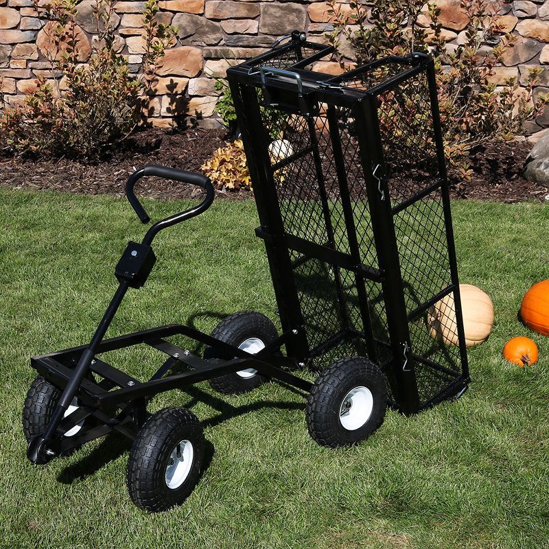 Sunnydaze Outdoor Lawn and Garden Heavy-Duty Durable Steel Mesh Utility Dump Wagon Cart with Removable Sides - Black