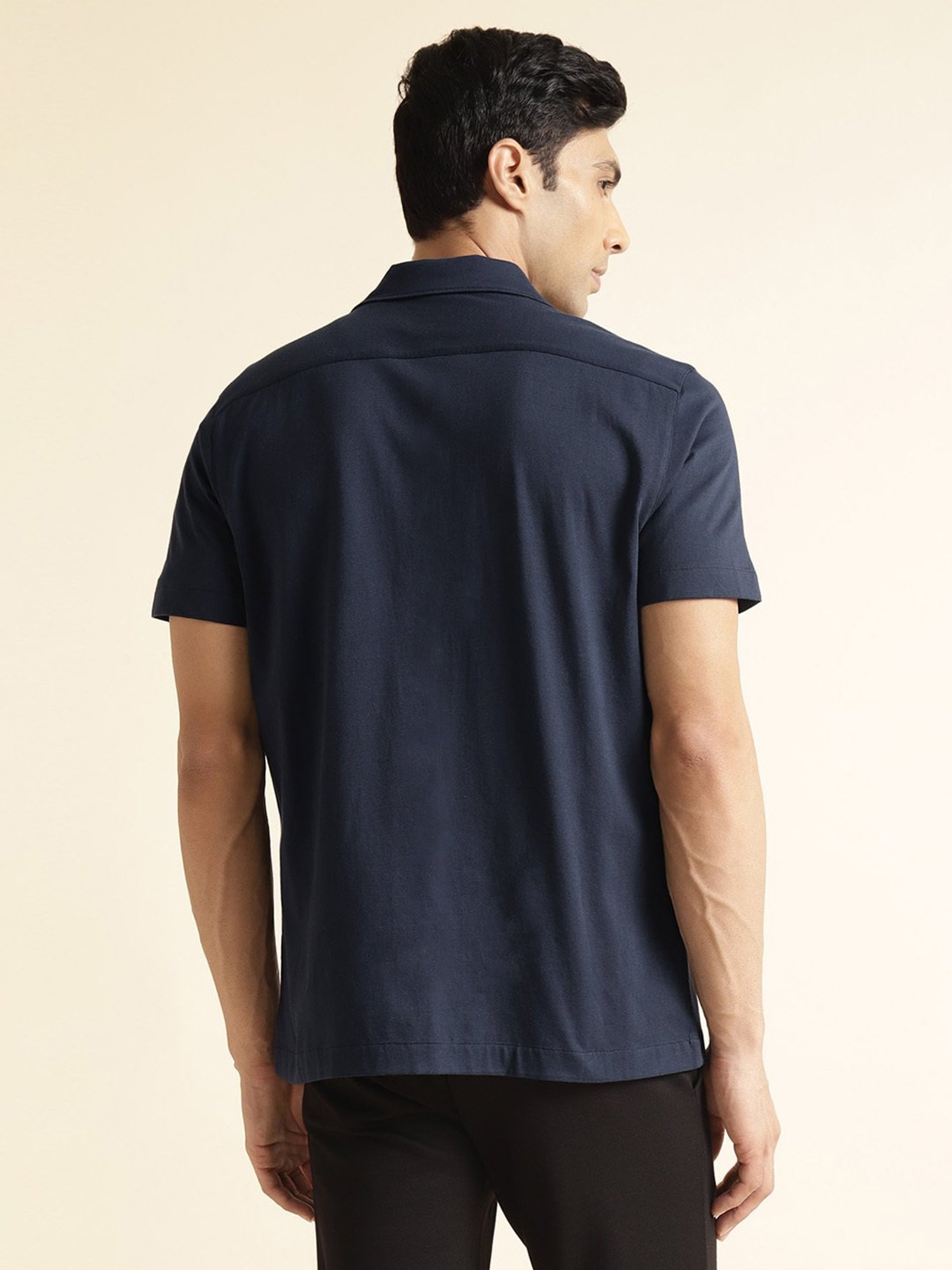 ANDAMEN Navy Regular Fit Cotton Shirt