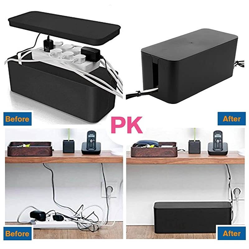 Cable Management Box Cable Organizer For Cable and Cord Management Storage and Holder to Cover and Hide Power Strips Cords balck 2 set
