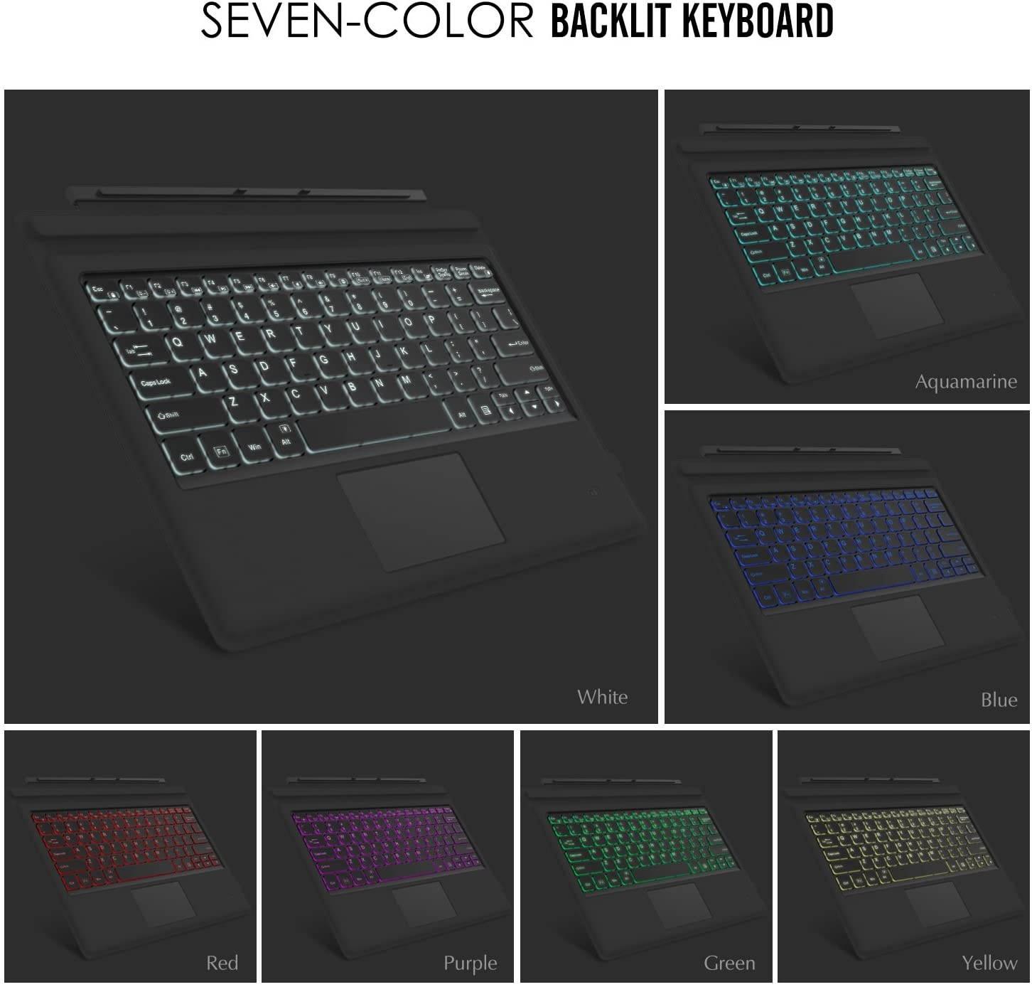 MoKo Type Cover Fit Microsoft Surface Pro 7 Plus (2021)/ Pro 7/ Pro 6/ Pro 5/Pro 4/Pro 3, Ultra-Slim Wireless Bluetooth Keyboard with Trackpad, 7-Color LED Backlit, Built-in Rechargeable Battery, Gray