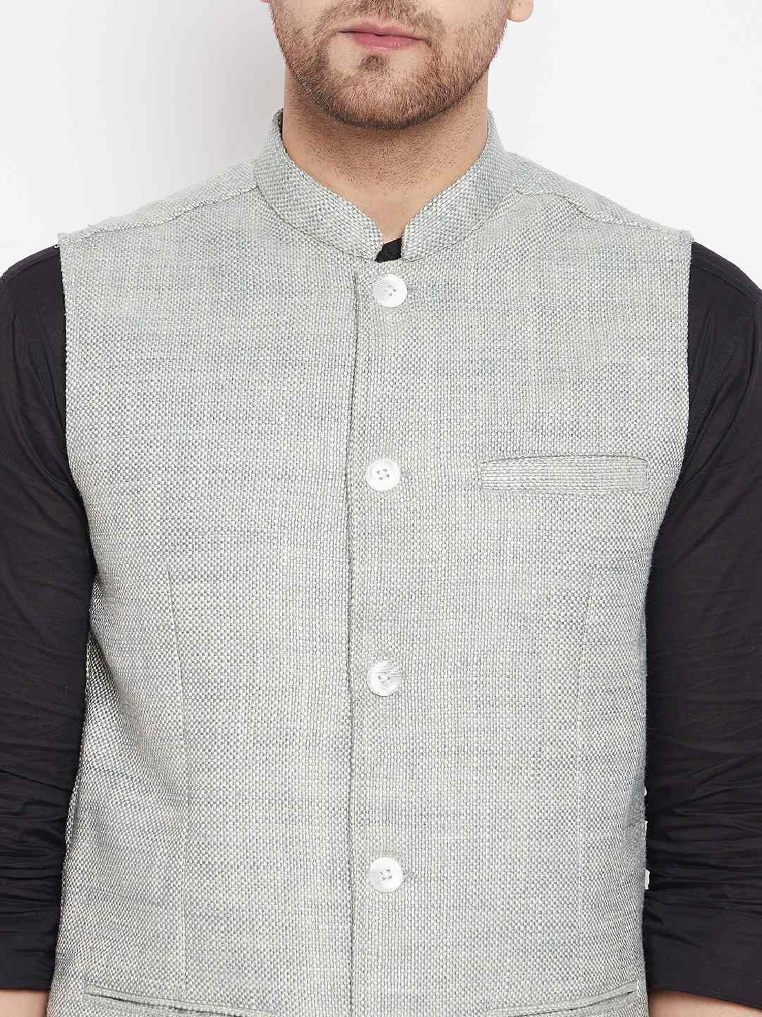 Even Green Regular Fit Self Pattern Nehru Jacket
