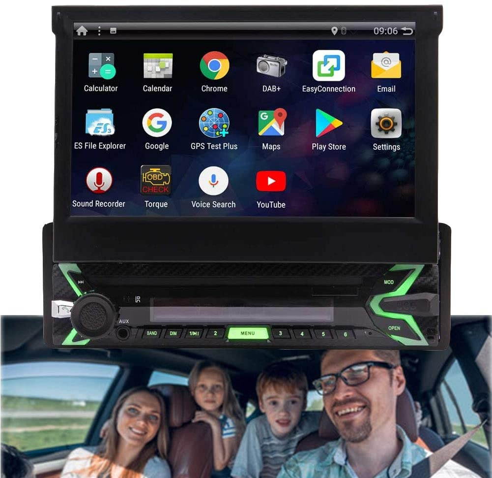 Android 10.0 Single Din Car Stereo 7 Inch Flip Out Capacitive Touch Screen Support Bluetooth WiFi GPS Navigation Mirror Link AM/FM Car Radio OBD USB SD AUX Cam-in with Backup Camera and Microphone