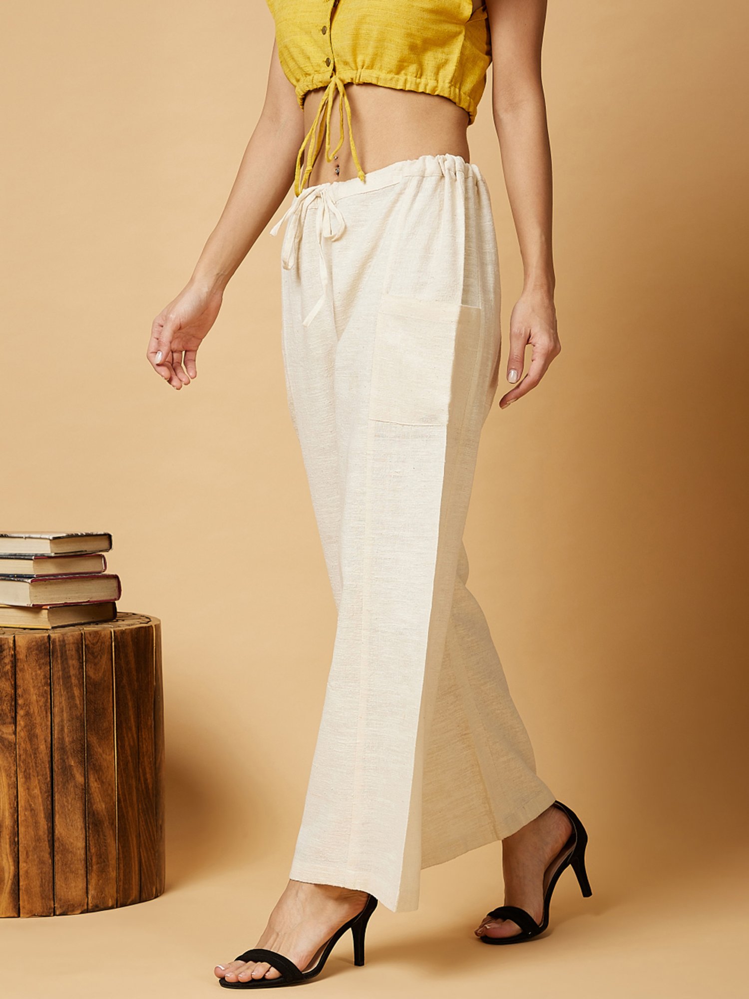 Arras Off-White Drawstring Relaxed Pants