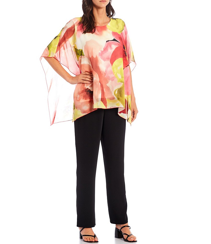 Caroline Rose Dolman Elbow 3/4 Sleeve Jewel Neck Floral Fantasy Lined Caftan