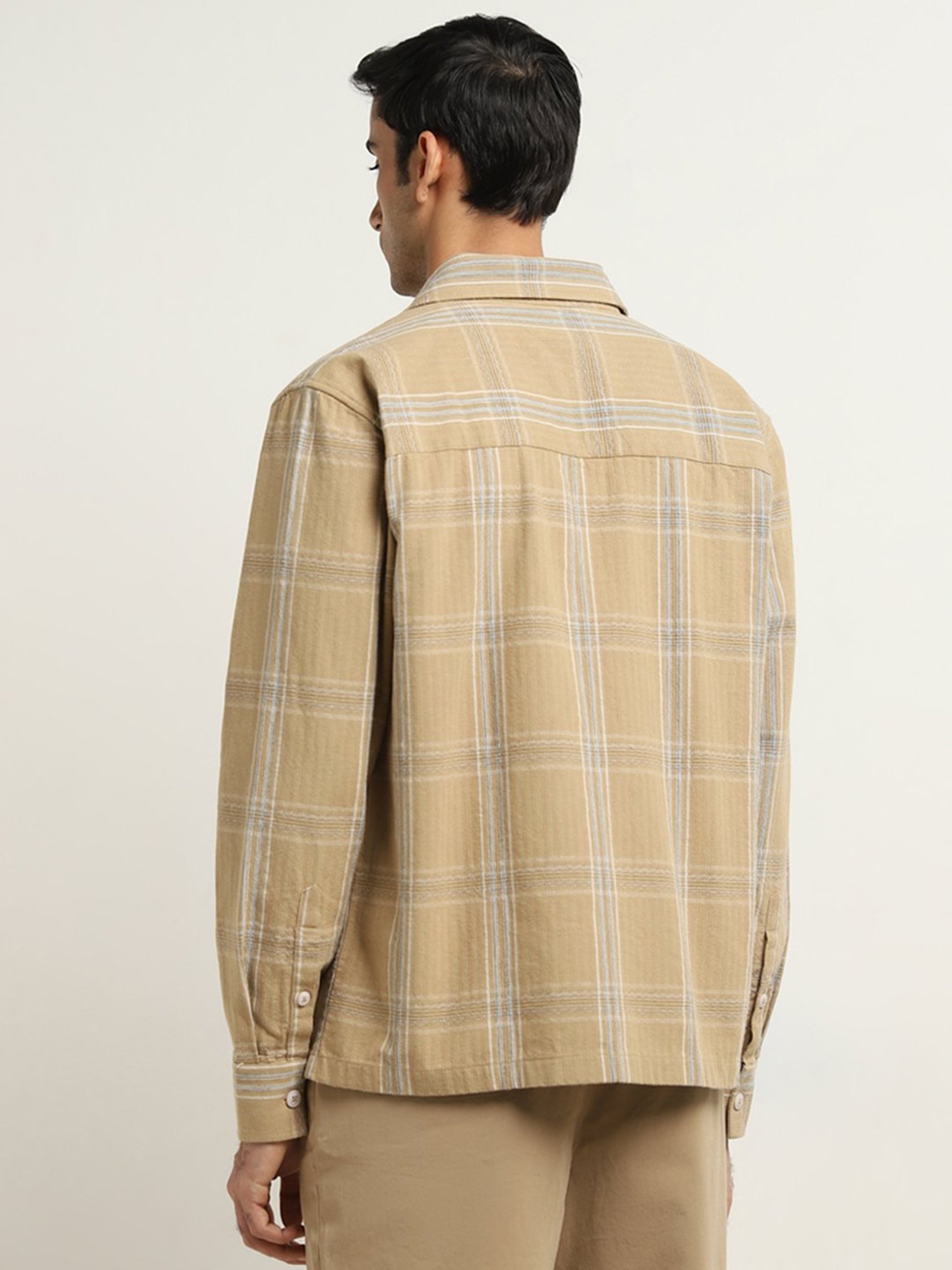 Ascot by Westside Beige Checks Design Relaxed-Fit Cotton Shirt