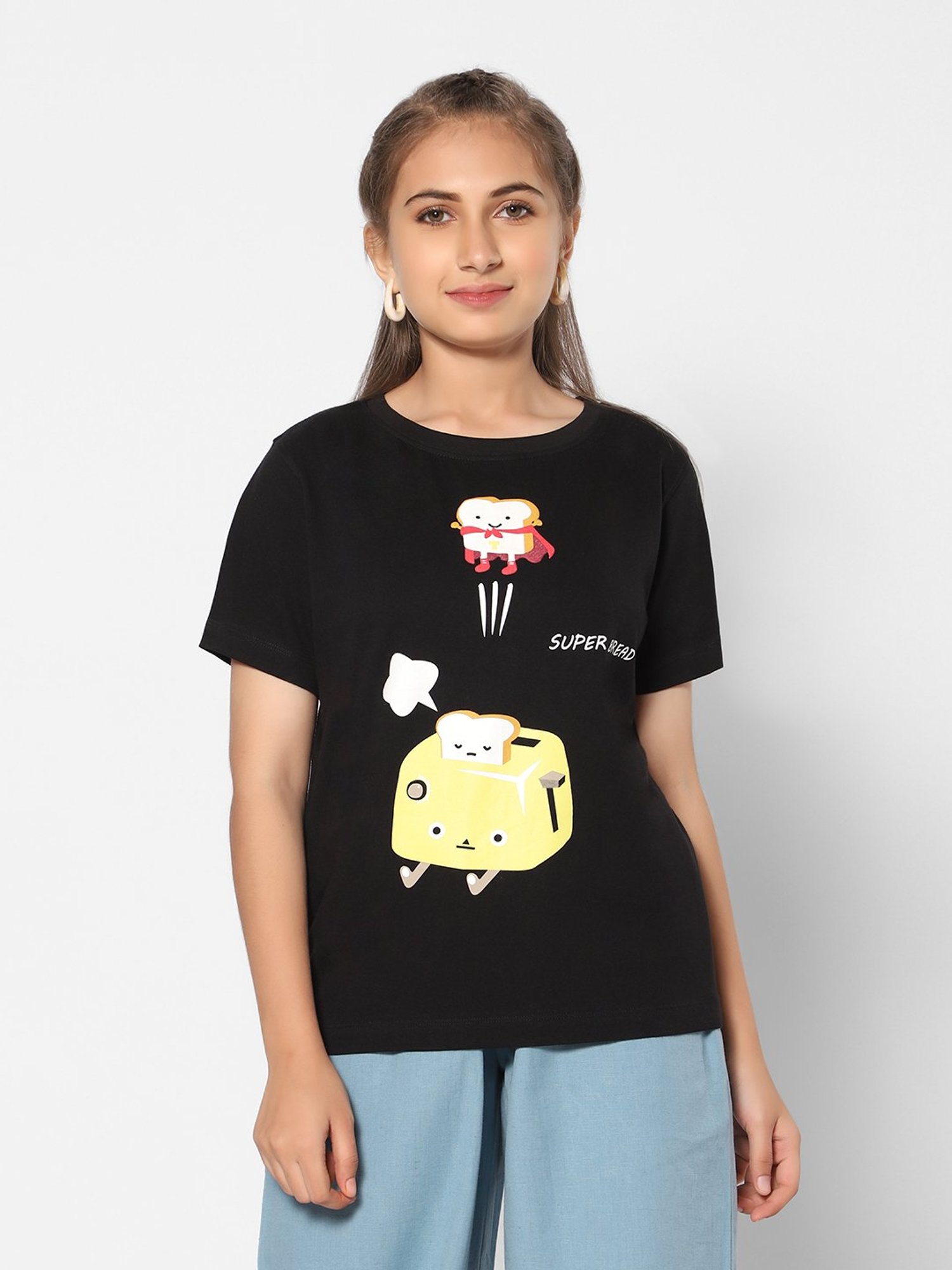 TeenTrums Kids Black Printed T-Shirt