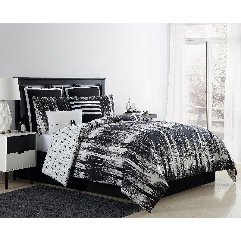 VCNY Home Woodland Reversible Black and White Comforter Set - Black 6 Piece Twin - Twin XL