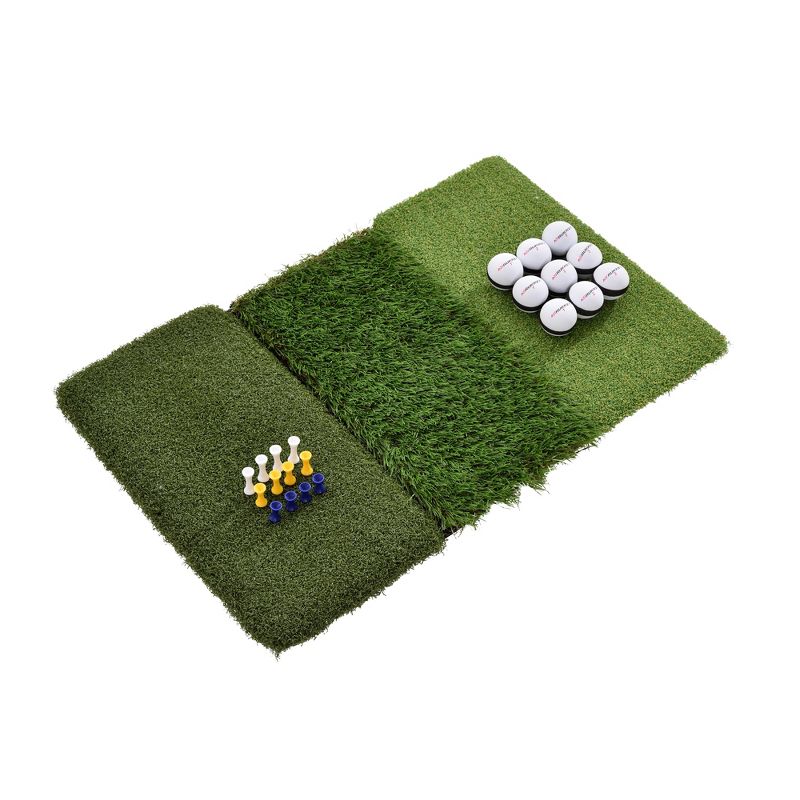 Rukket Sports Tri-Turf Golf Portable Outdoor Indoor Hitting Practice Turf Mat with Tees & Golf Balls