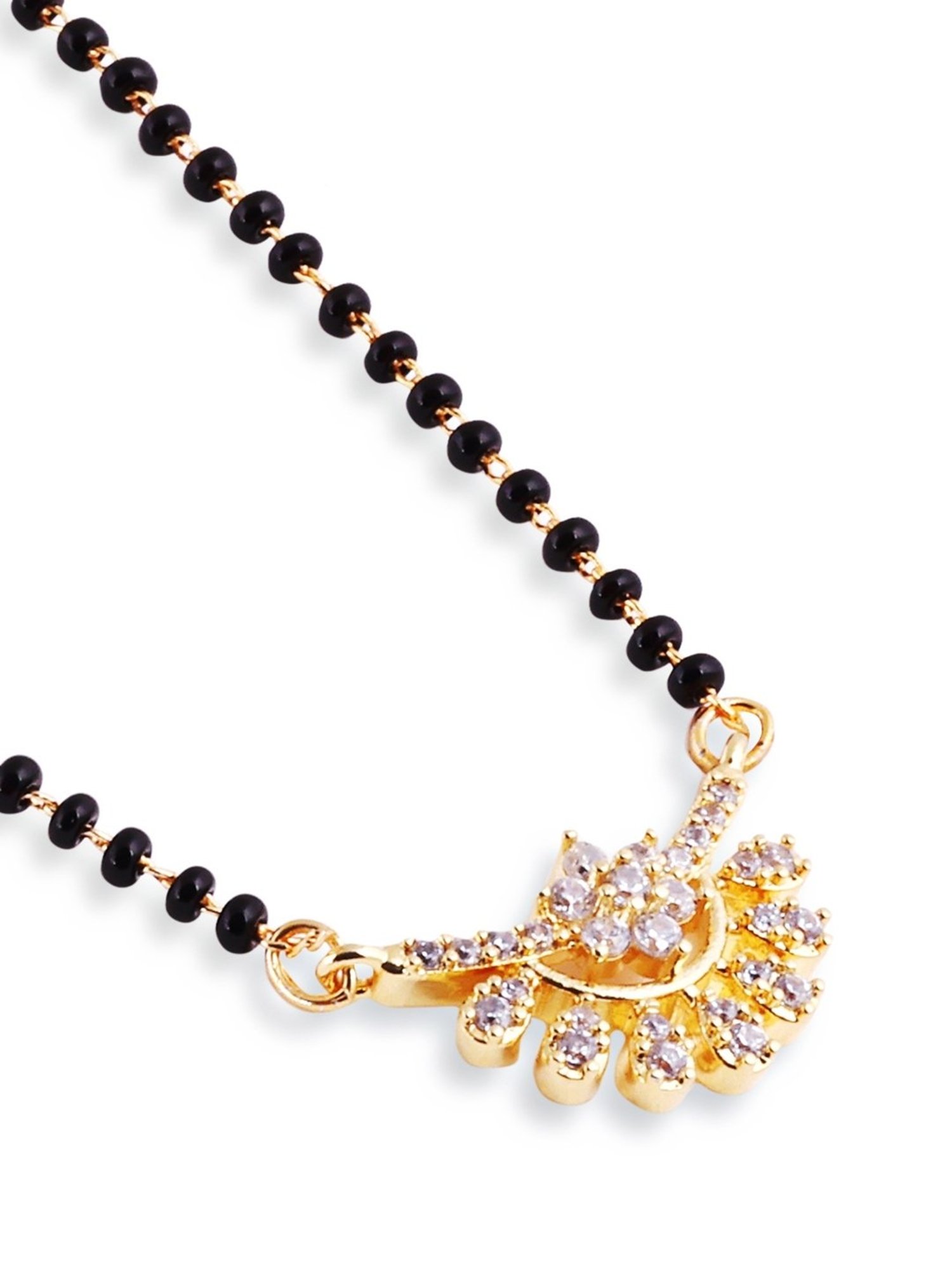 Abdesigns Gold-Plated American Diamond & Black Beaded Mangalsutra