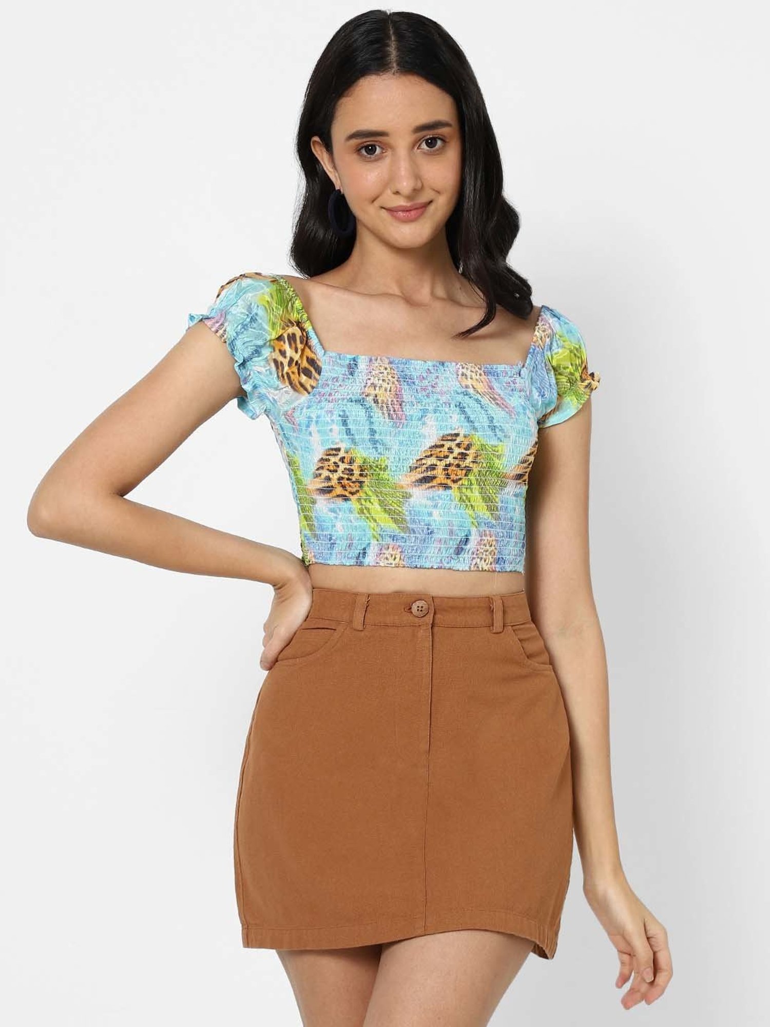 VASTRADO Blue & Green Printed Crop Top