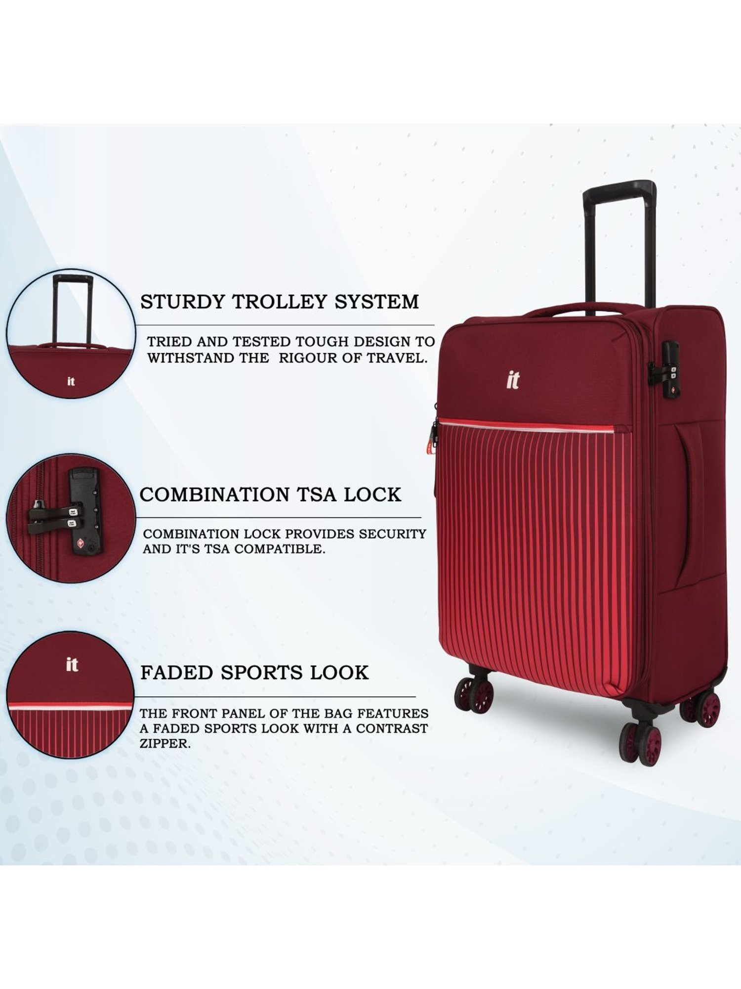 it luggage The Lite Red Medium -24 inches Expandable Soft Case Luggage Trolley with TSA Lock
