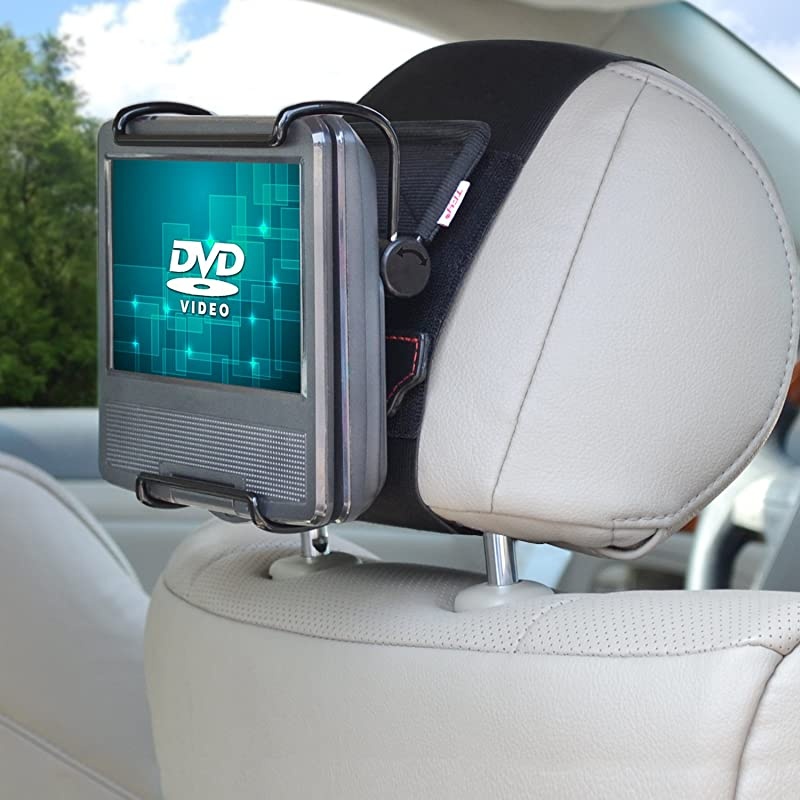 Universal Car Headrest Mount Holder with Angle- Adjustable Holding Clamp for 7 - 9 Inch Swivel Screen Portable DVD Players, Black