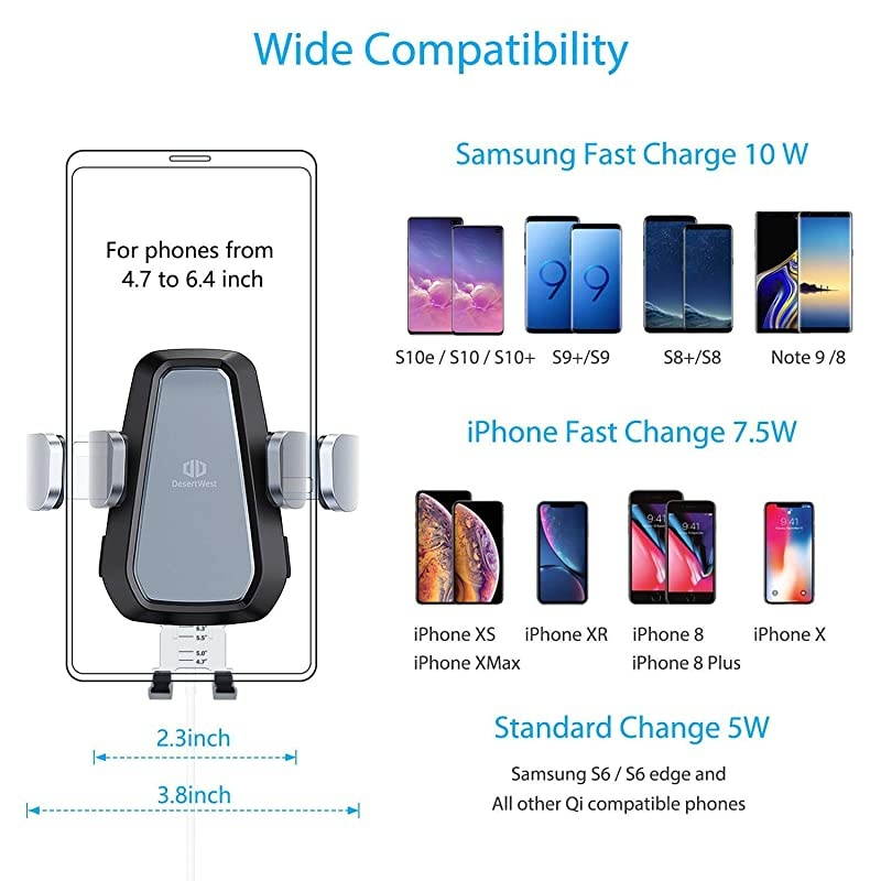 iPhone Wireless Car Charger, Cell Phone Mount Holder Auto Clamping Compatible with iPhone X/XS/XS Max/XR/8/8Plus/Samsung S10/S10+/S10e/S9/S9+/S8/S8+ and etc.
