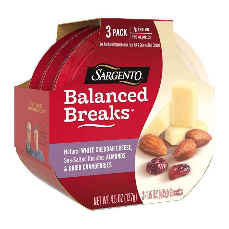 Sargento Balanced Breaks Natural White Cheddar, Sea-Salted Roasted Almonds & Dried Cranberries - 3pk/1.5oz