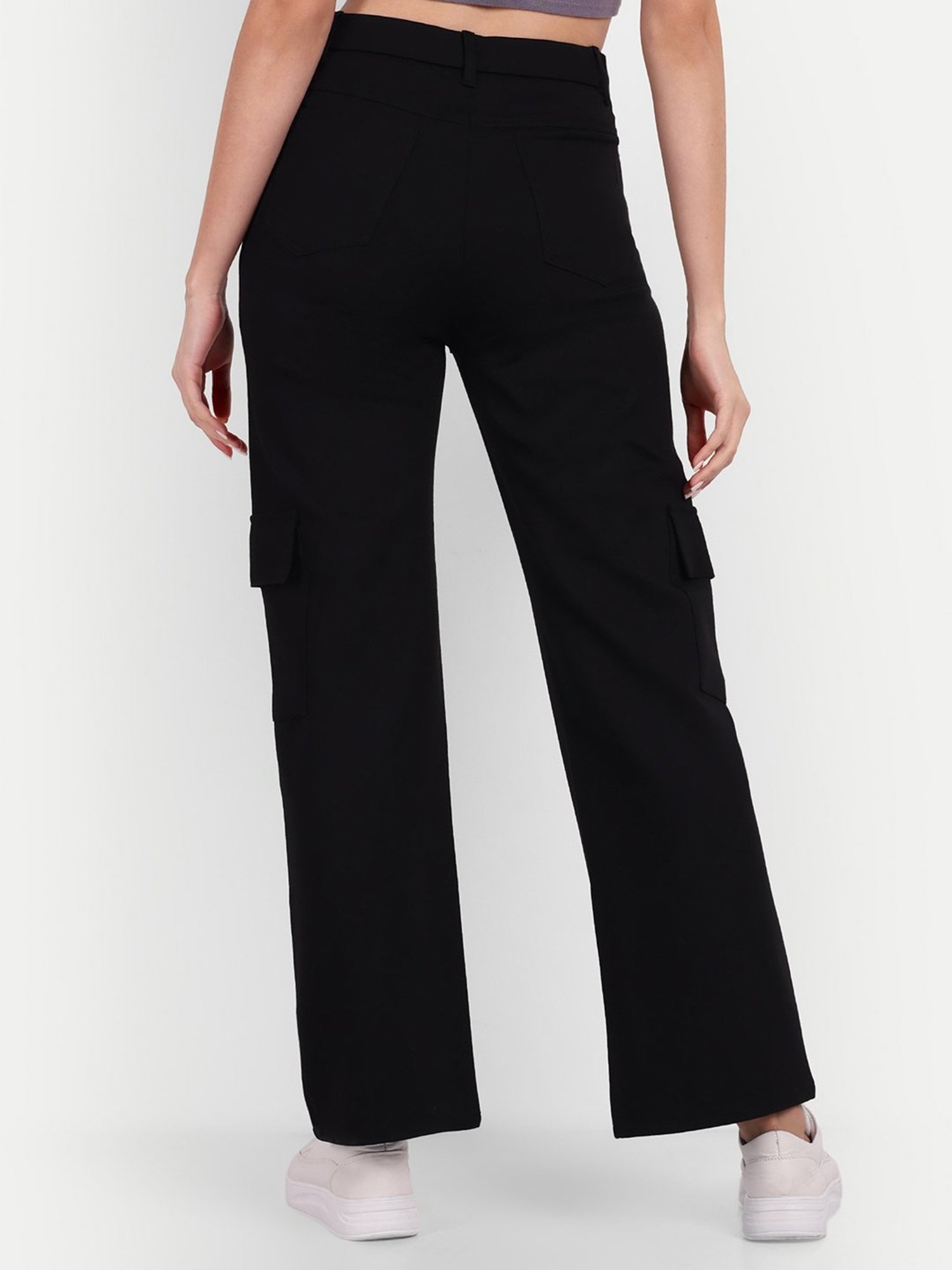 Broadstar Black Relaxed Fit High Rise Cargo Pants