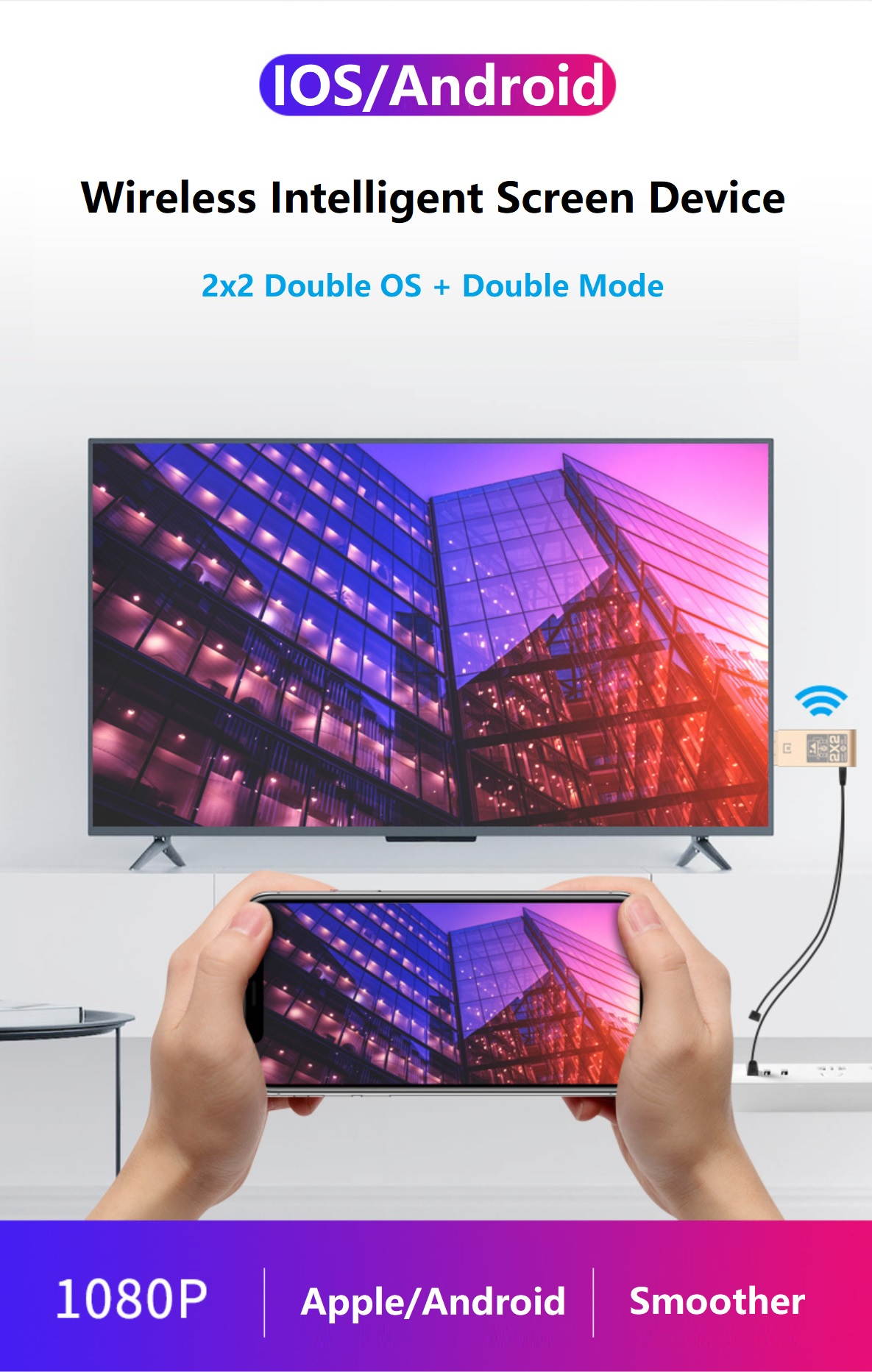 WiFi HDMI Dongle for Apple Android Mobile Phone, 2.4GHz Wireless Same Screen Device for Android or iOS with HDMI.