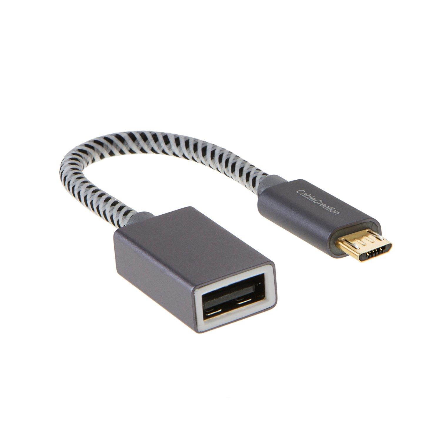 CableCreation Micro USB 2.0 OTG Cable Braided On The Go Adapter Micro USB Male to USB Female Compatible Samsung Other Smart Phones OTG Function, 6 inch/Space Gray Aluminum
