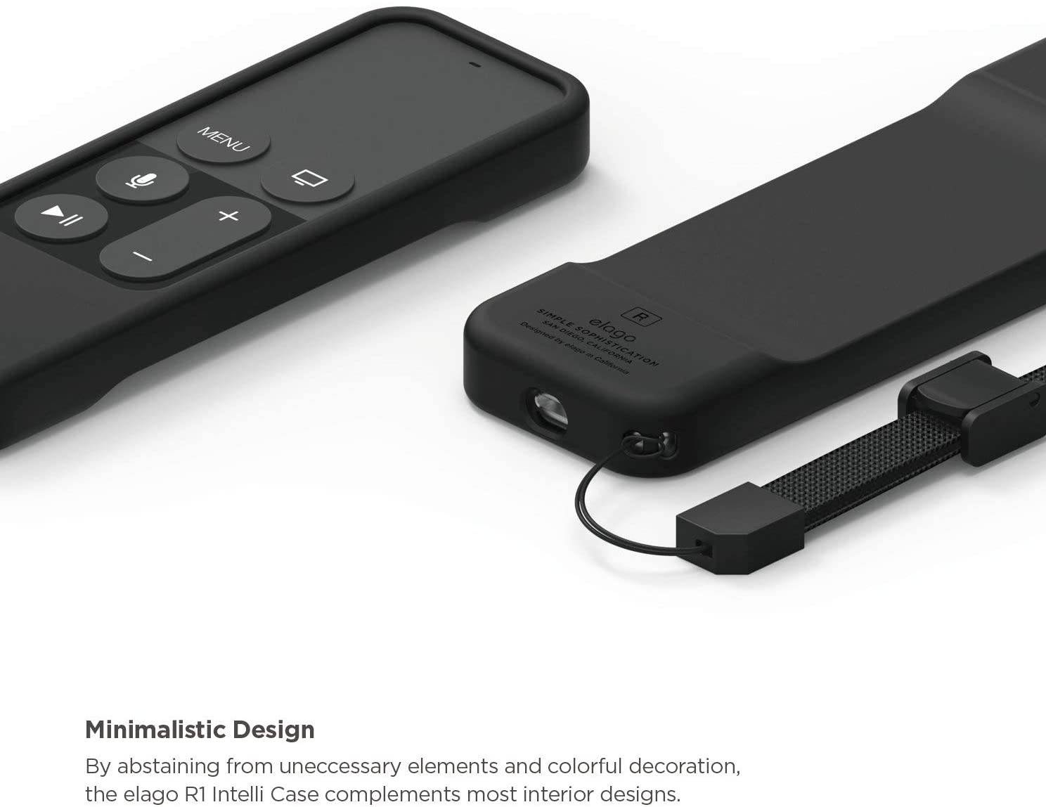 elago R1 Intelli Case [Black]-[Magnet Technology][Anti-Slip][Lanyard Included][Heavy Shock Absorption] for Apple TV Siri Remote 4K / 4th Generation