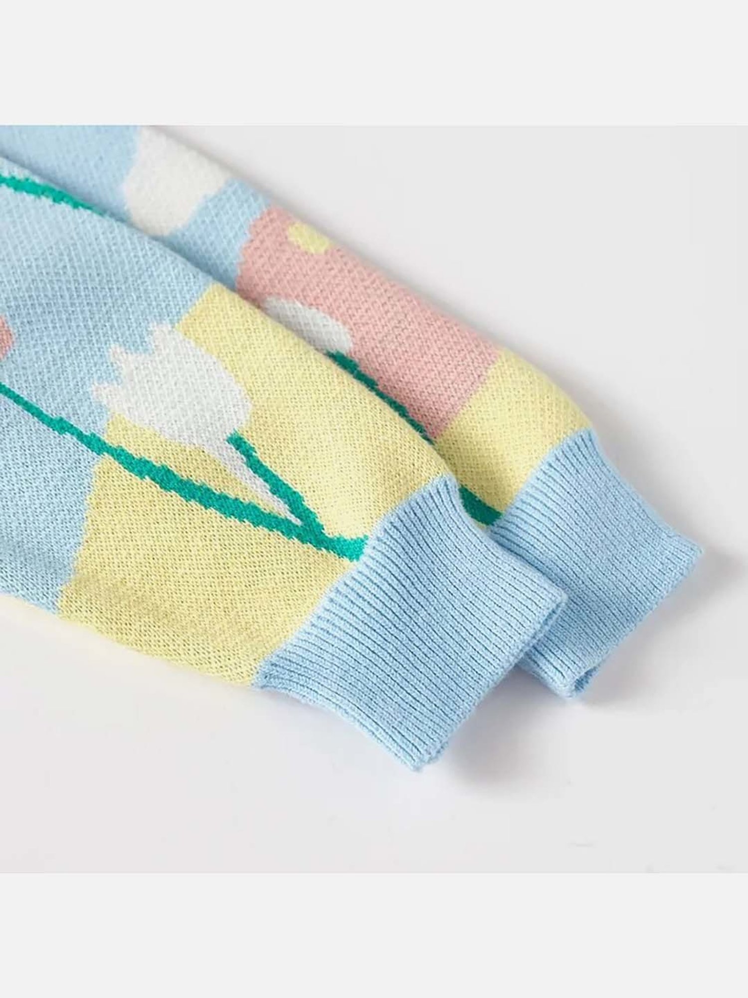 Little Surprise Box Kids Blue & Pink Floral Print Full Sleeves Sweater