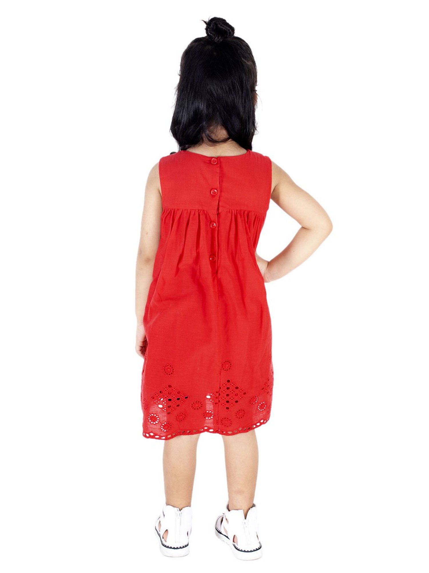 KidsDew Kids Red Self Design Dress