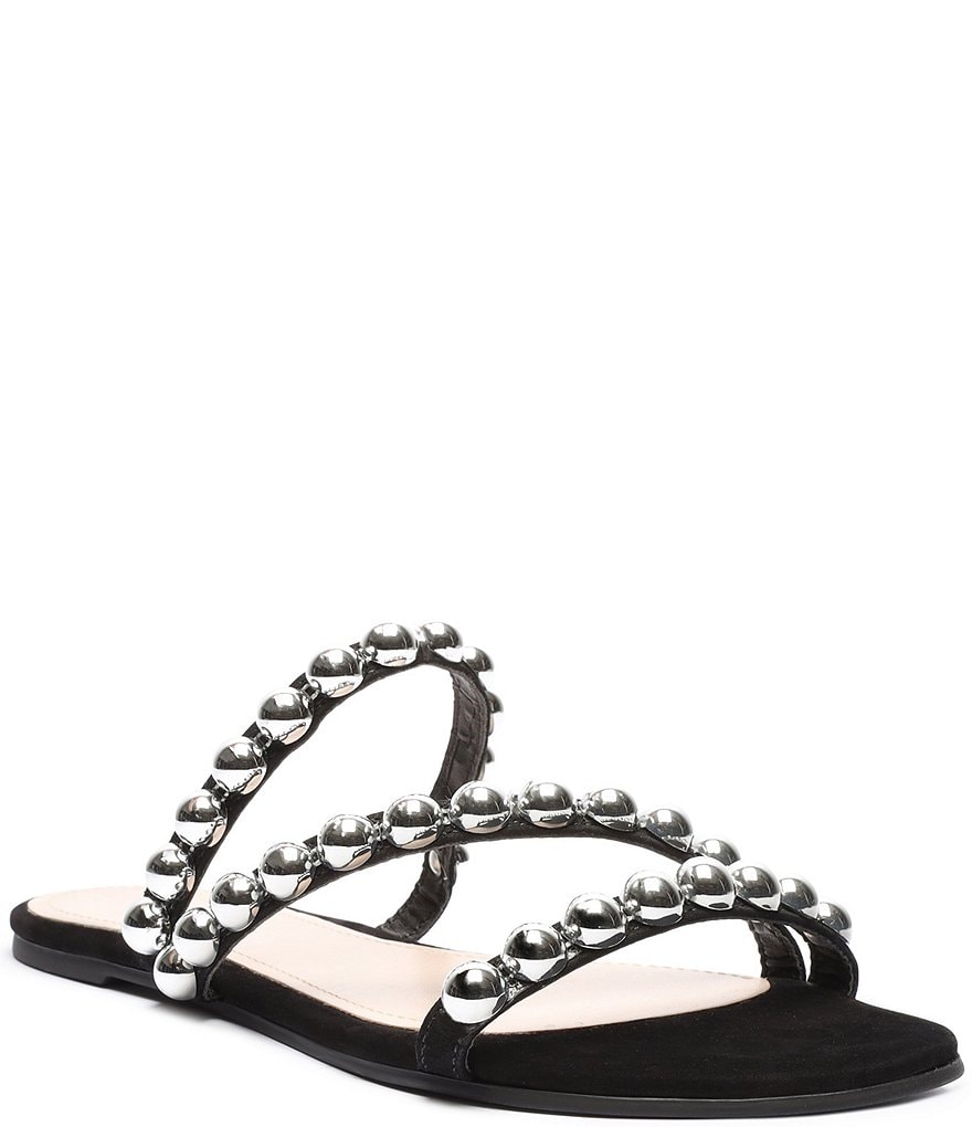 Schutz Aurelia Studded Suede Flat Slide Sandals