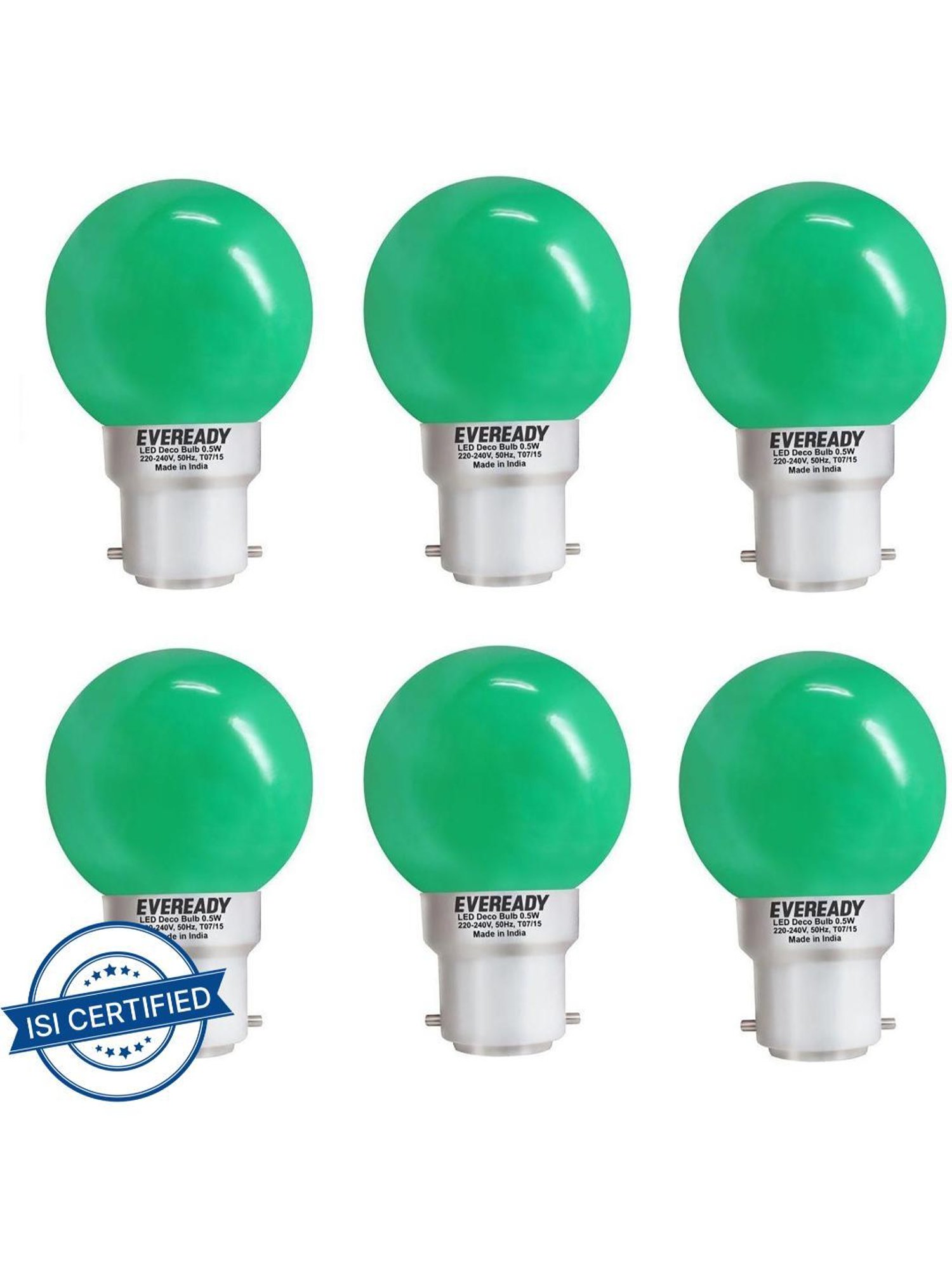 Eveready 0.5 W Standard B22 LED Bulb Pack of 6 (Green)