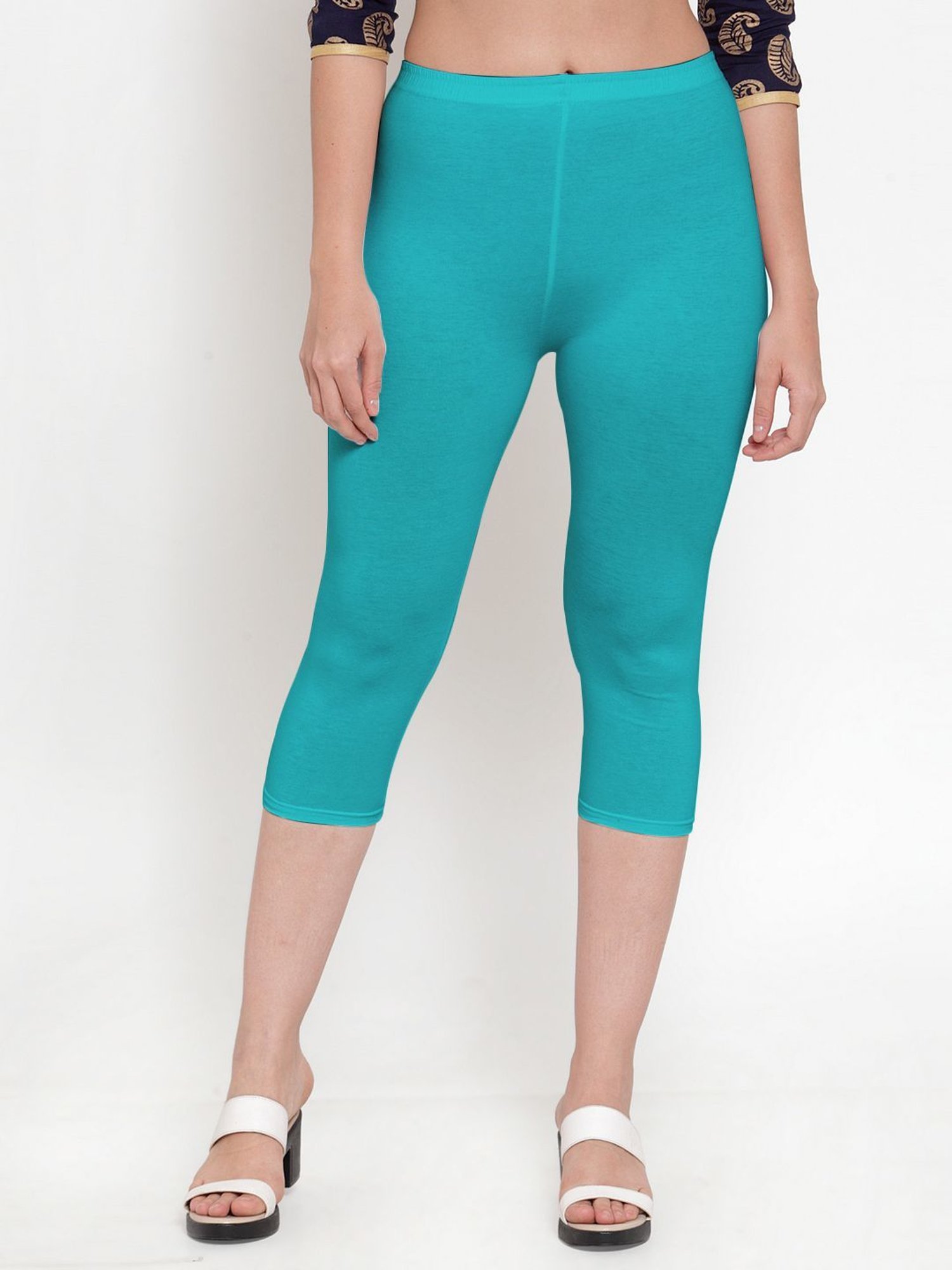Gracit Green & Aqua Blue Mid Rise Capris - Pack Of 2