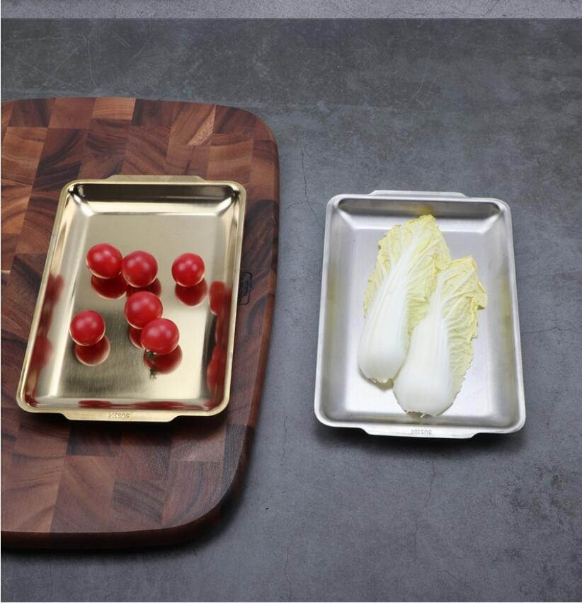 1Pc Stainless Steel Oblong Barbecue Pan Practical Dish Plate Sushi Storage Plate