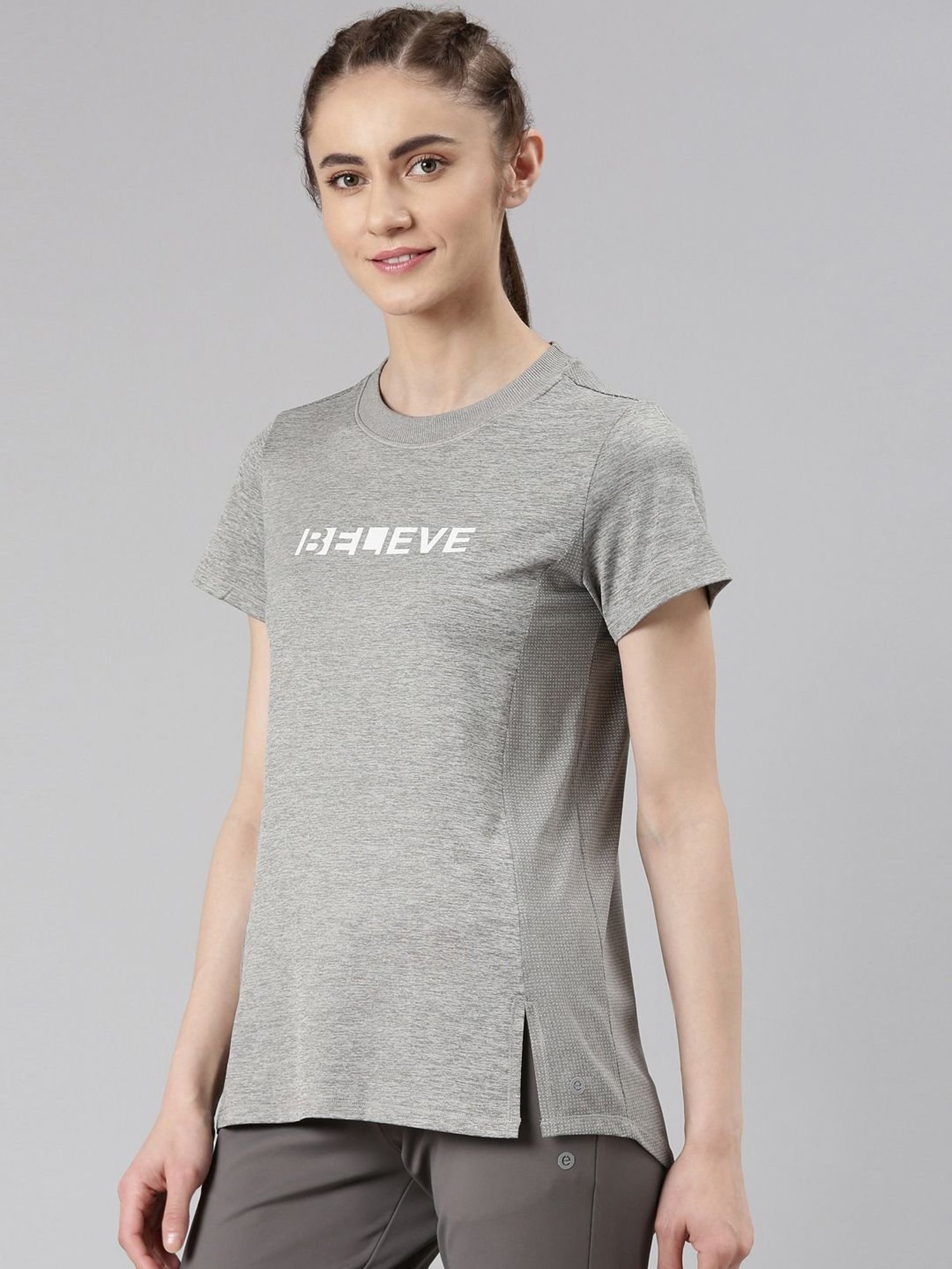 Enamor Grey Graphic Print Sports T-Shirt