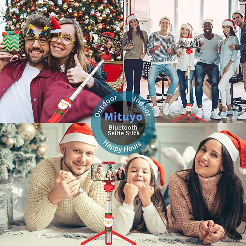Bluetooth Selfie Stick Tripod with Wireless Remote Shutter Compatible with iPhone 11X876 Series Samsung Galaxy S10S9S8Note Series Huawei Other SmartphonesChristmas Santa