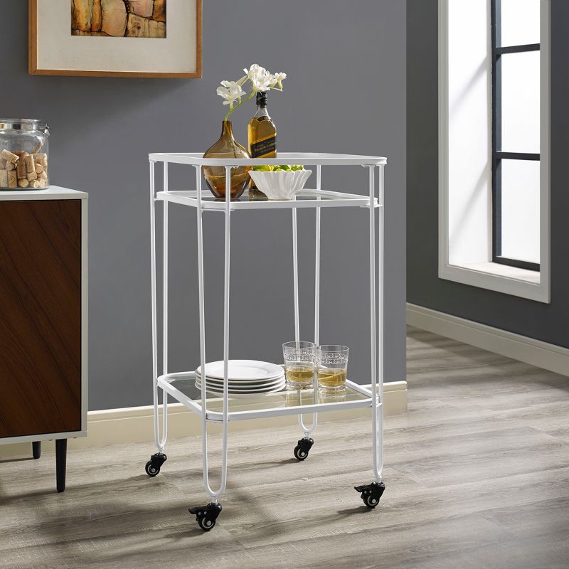Versatile Two Tiered Metal and Glass Serving Cart with Wheels White - Saracina Home