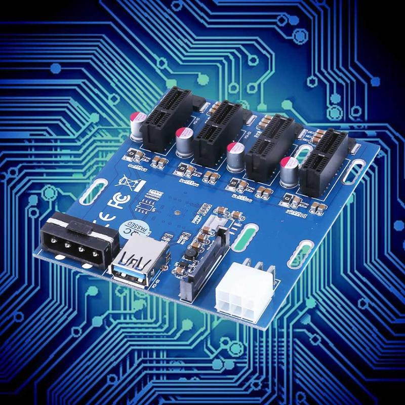 Mini ITX to External 4 PCI-E Slot Adapter Multiplier Card with 6Pin Power + SATA Port pcie 1 to 4 mining card for Bitcoin miner