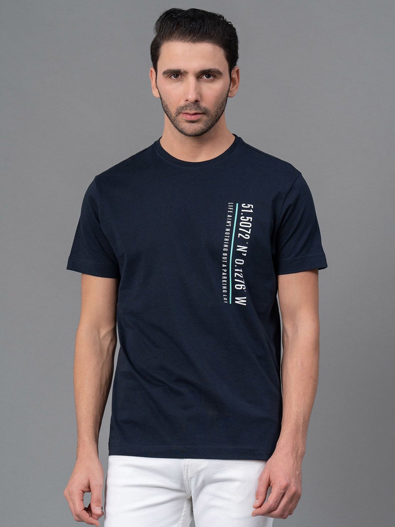 Red Tape Navy Regular Fit Graphic Print Cotton Crew T-Shirt