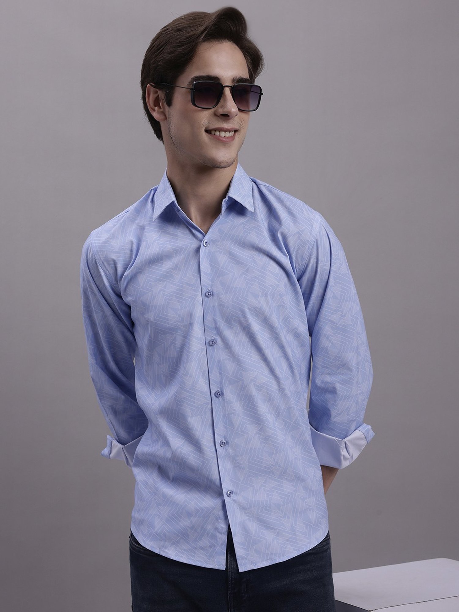 Jainish Blue Regular Fit Printed Shirt