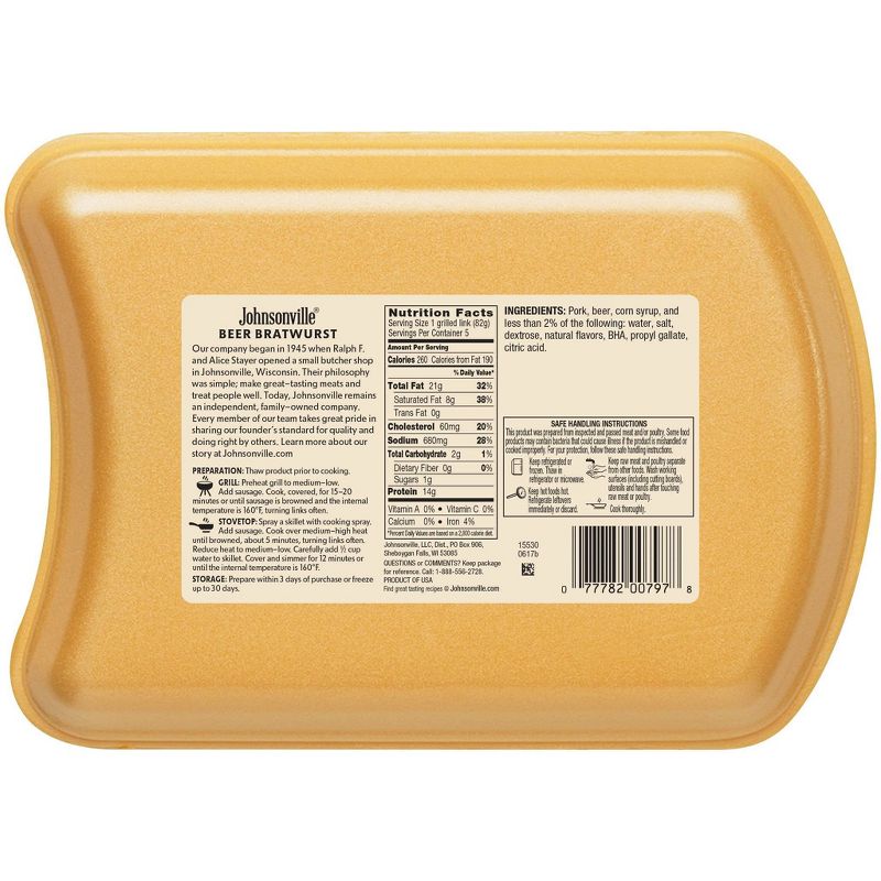 Johnsonville Beer Bratwurst - 19oz/5ct