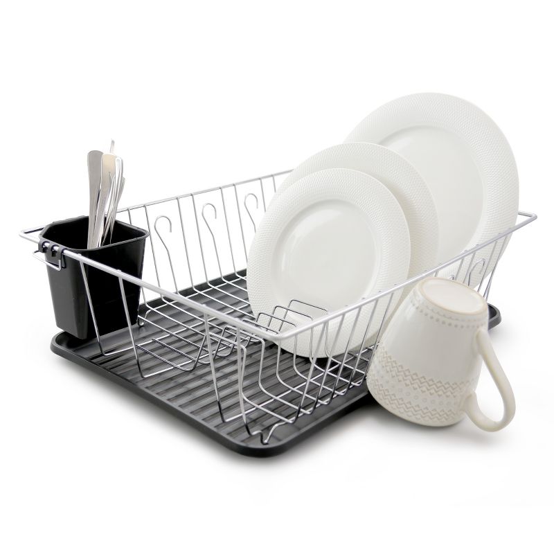 Better Chef 22 Inch Chrome Dish Rack with Black Draining Tray