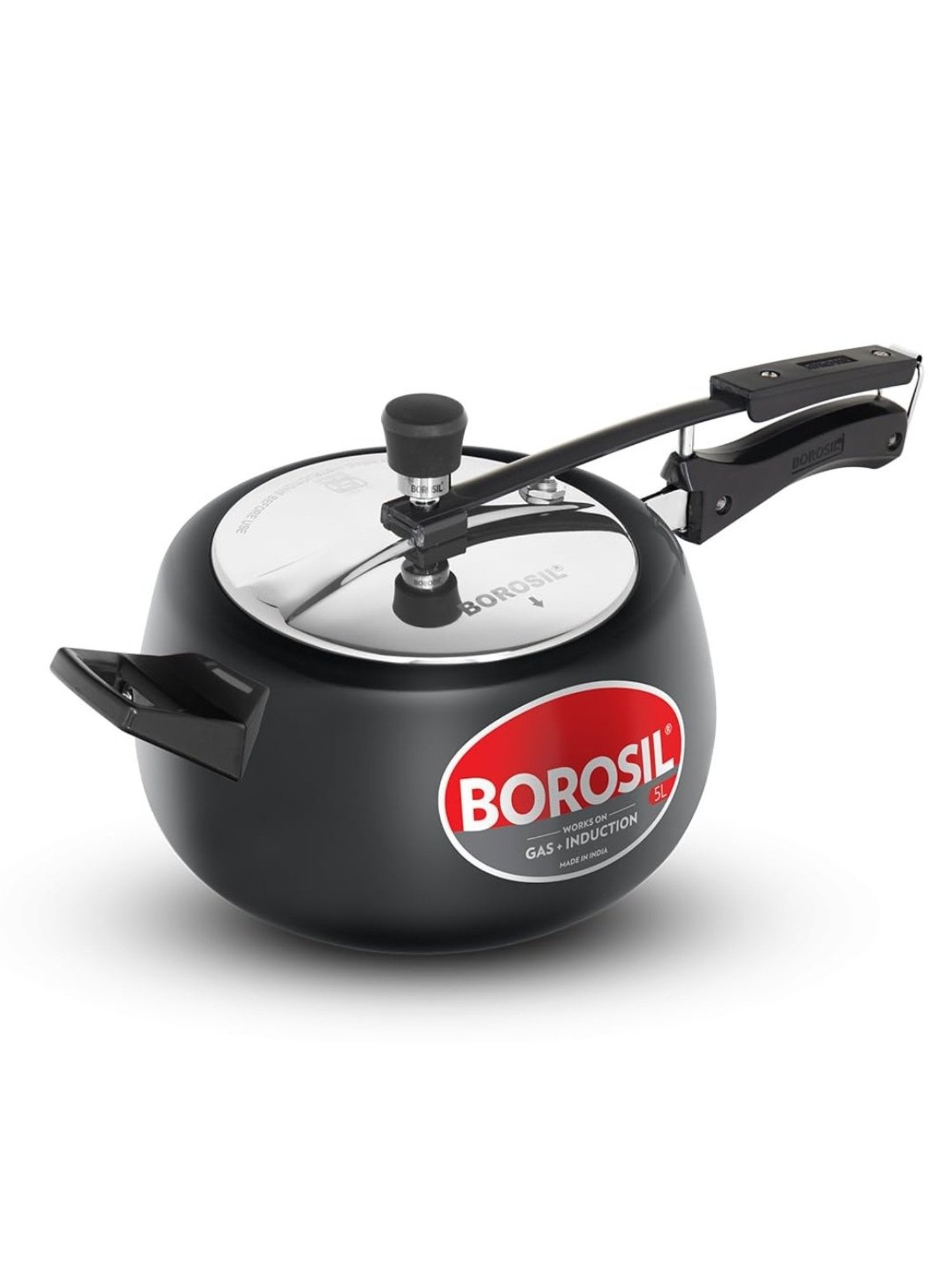 Borosil Black Aluminium 5L Pressure Cooker with Gas Stove & Induction Compatible