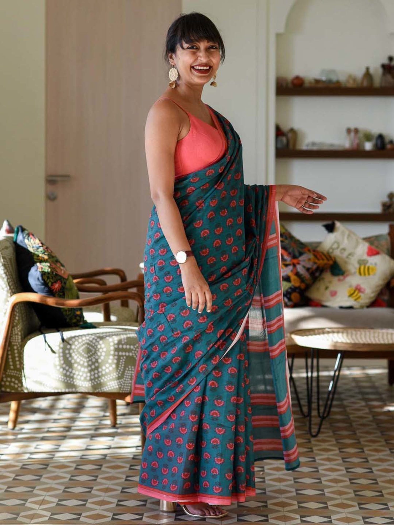 Suta Blue Pure Cotton Printed Saree