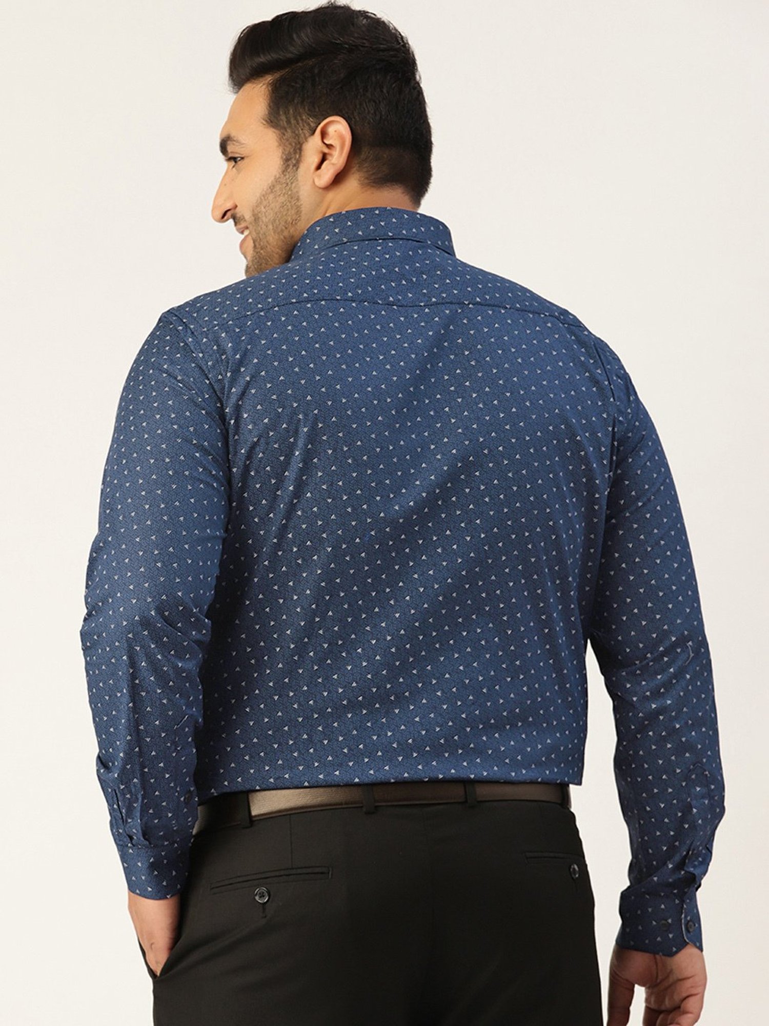 IVOC Plus Navy Regular Fit Printed Plus Size Cotton Shirt