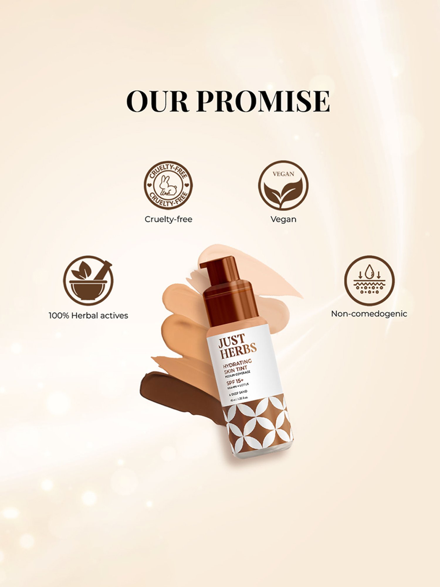 JUST HERBS Hydrating Skin Tint SPF 15+ 6 Deep Sand - 40 ml