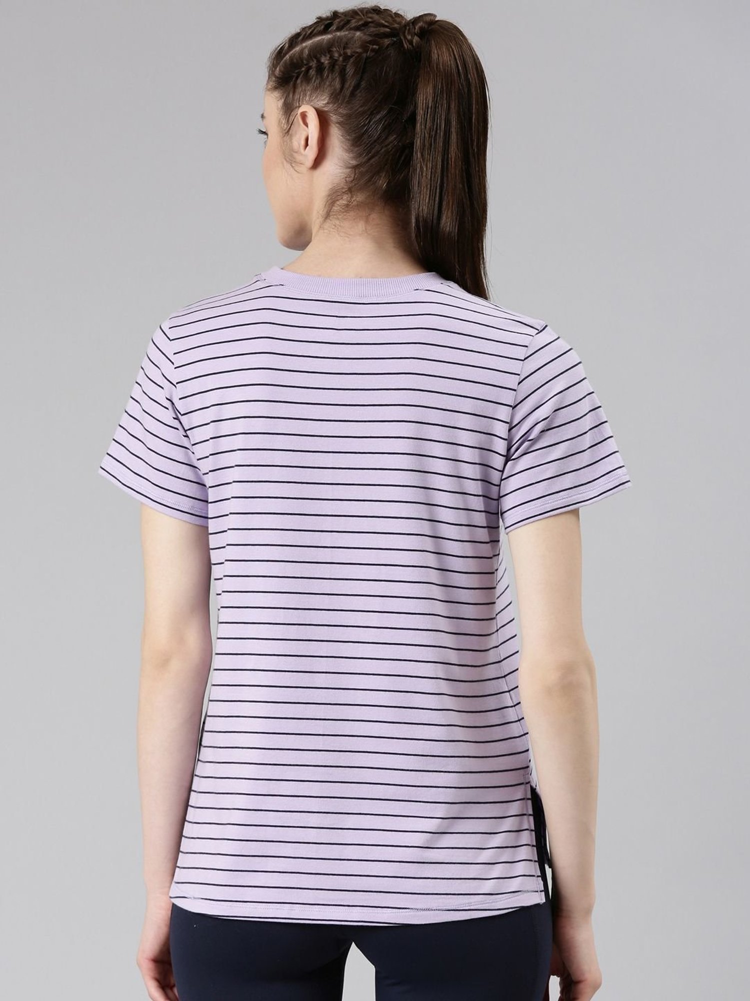 Enamor Purple Cotton Striped Sports T-Shirt