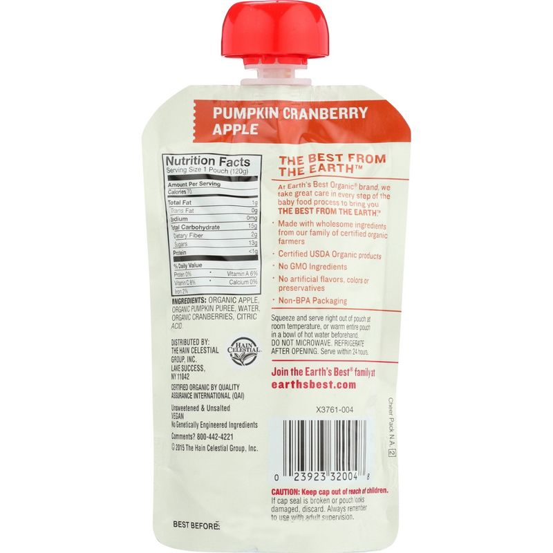 Earth's Best Organic Pumpkin Cranberry Apple Baby Food Pouch - 4.2oz