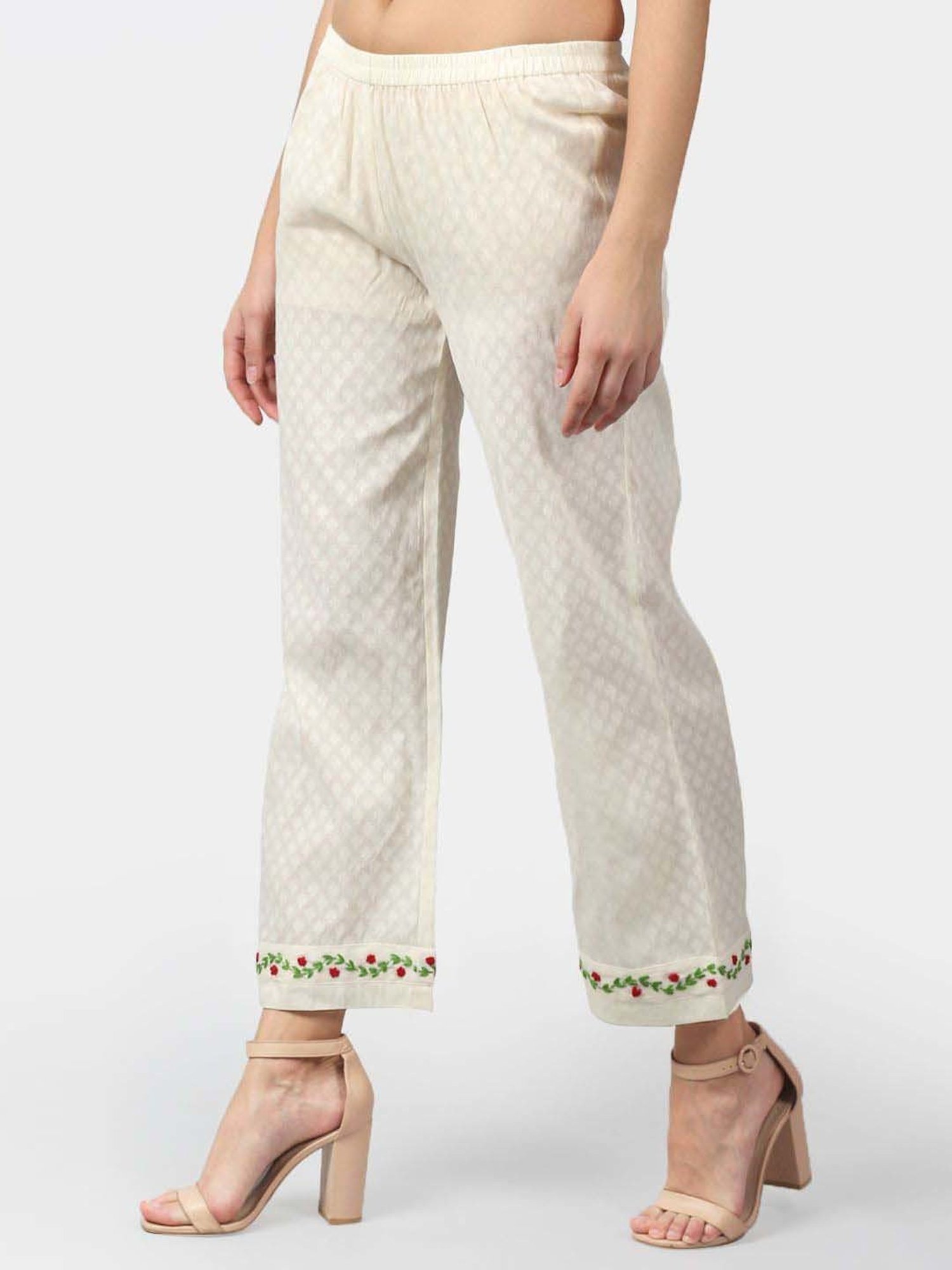 DART STUDIO White Cotton Embroidered Palazzos